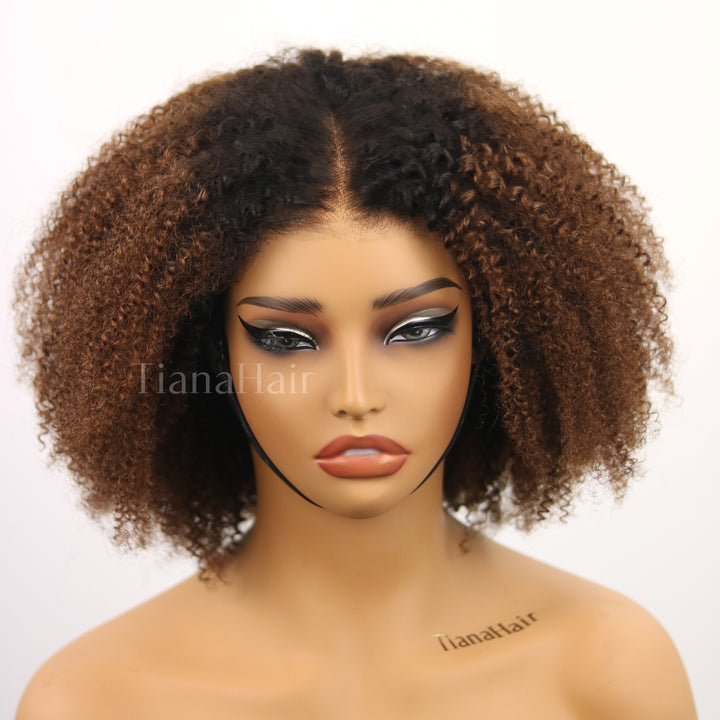 FlexCap Wear & Go Ombre Chocolate Afro Kinky Curly 7x5 Pre-Everything & Transparent Lace Flexi-Fit Invisi Drawstring Cap Glueless Wig