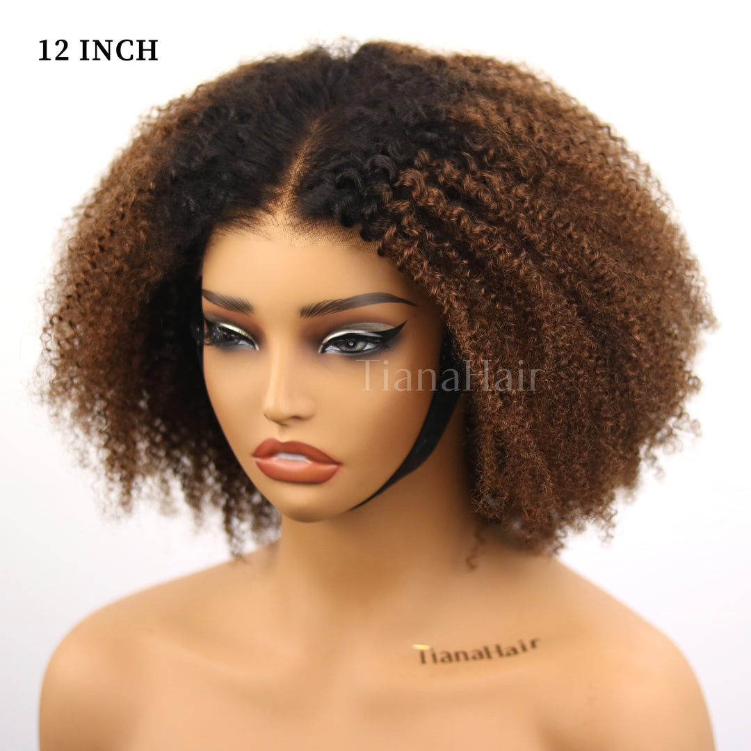 FlexCap Wear & Go Ombre Chocolate Afro Kinky Curly 7x5 Pre-Everything & Transparent Lace Flexi-Fit Invisi Drawstring Cap Glueless Wig