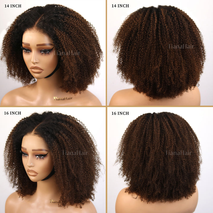 Afro Kinky Curly Ombre Chocolate 4x4/7x5 Pre-Everyhthing & Transparent Lace Wear Go Glueless Wig