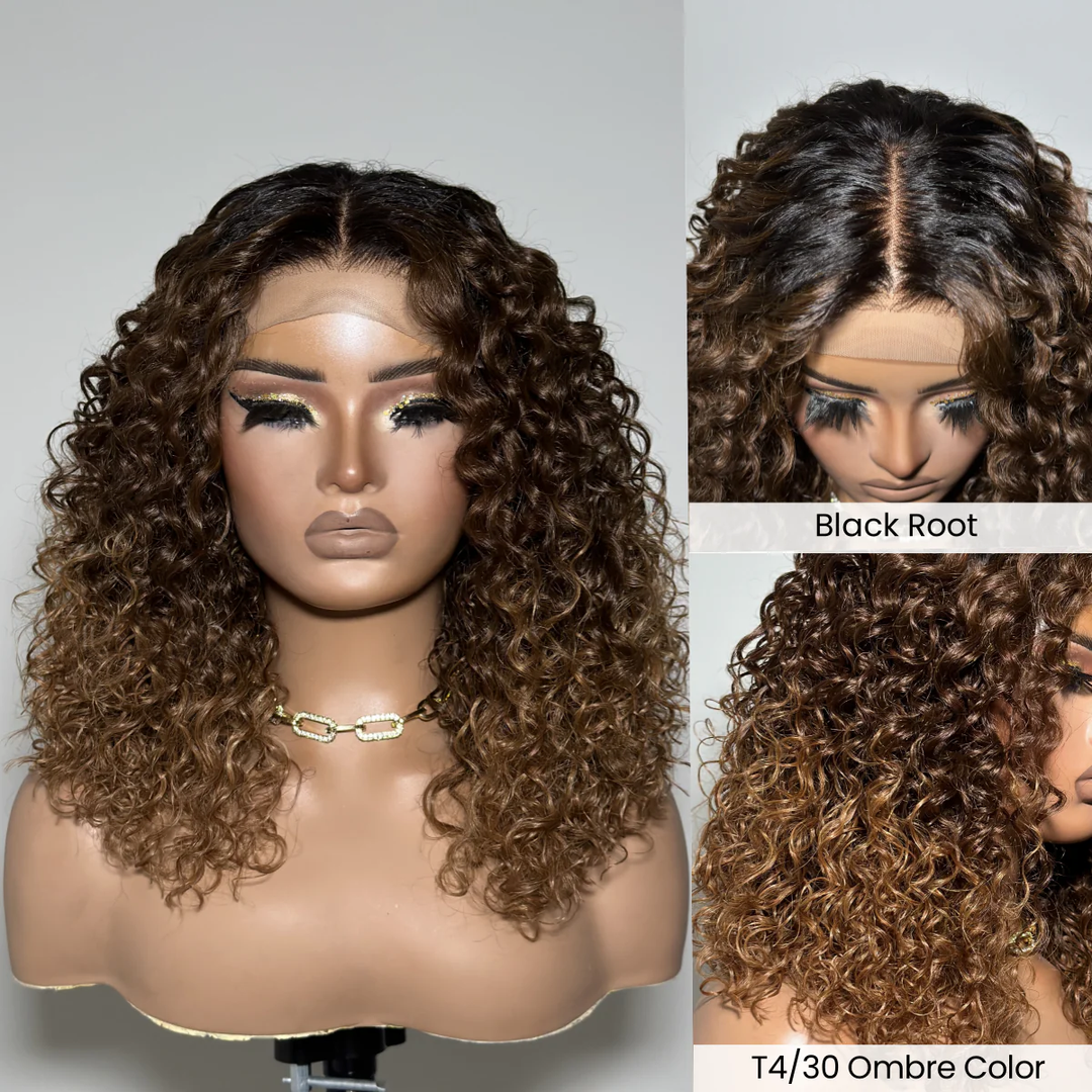 Perruque Afro Kinky Curly 6x4 pré-assemblée et transparente en dentelle sans colle