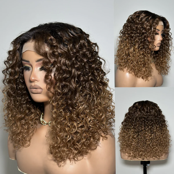 Perruque Afro Kinky Curly 6x4 pré-assemblée et transparente en dentelle sans colle