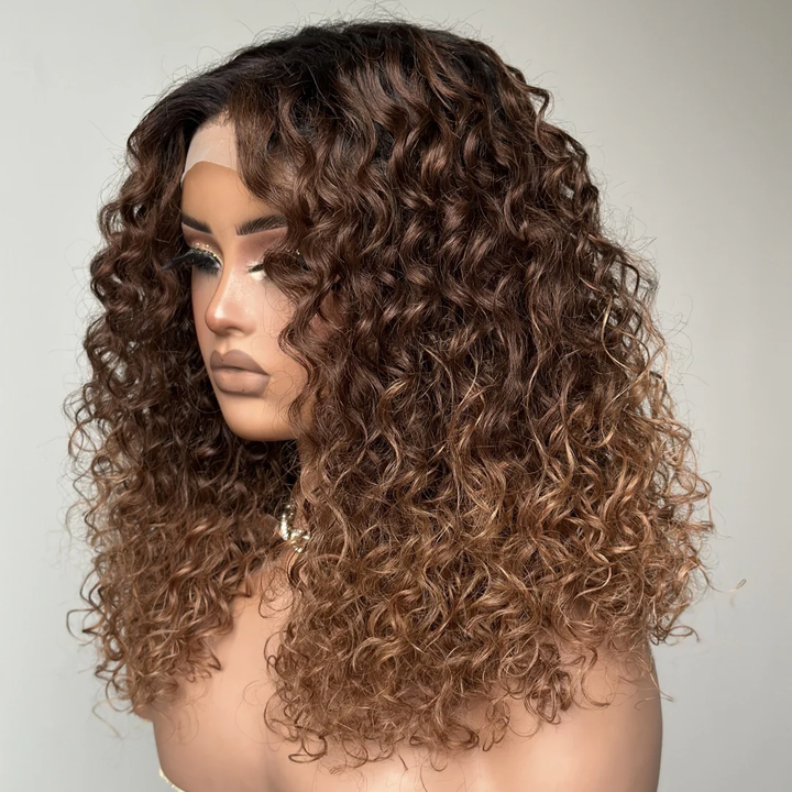 Perruque Afro Kinky Curly 6x4 pré-assemblée et transparente en dentelle sans colle