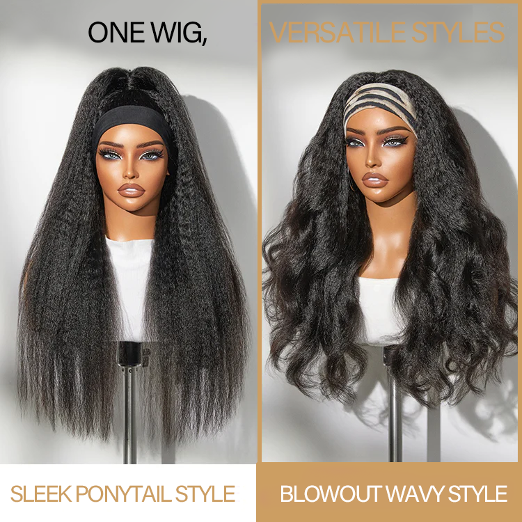 Anfängerfreundliche, wassergewellte, kleberlose Perücke mit langem Stirnband, 100 % Echthaar