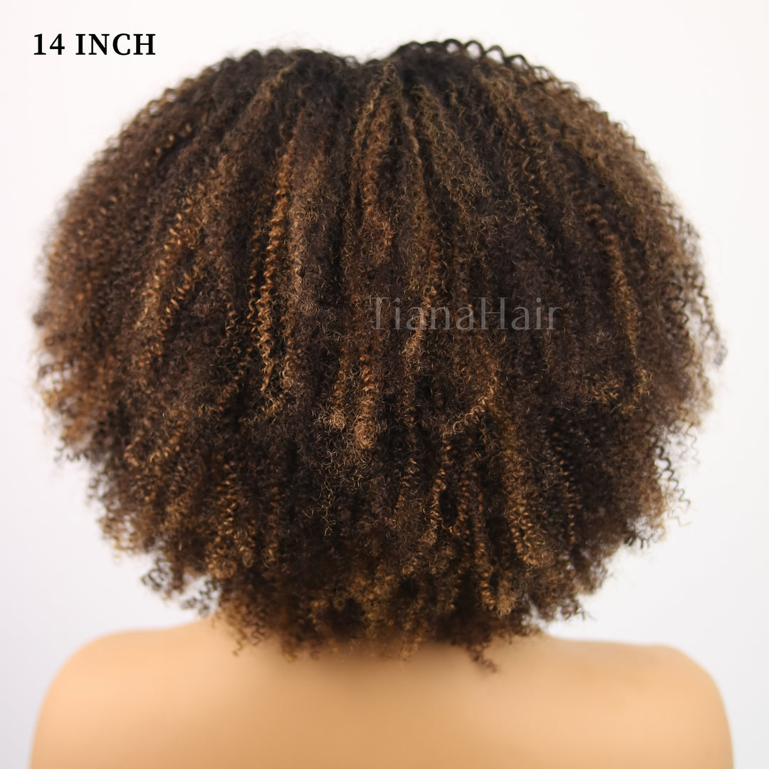 Afro Kinky Curly Black/Ombre Coffee Highlights 4x4 Pre-Everyhthing & Transparent Lace Wear Go Glueless Wig