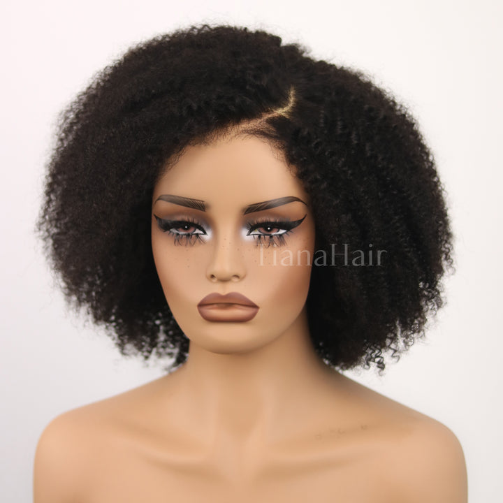 Afro Kinky Curly Black/Ombre Coffee Highlights 4x4 Pre-Everyhthing & Transparent Lace Wear Go Glueless Wig