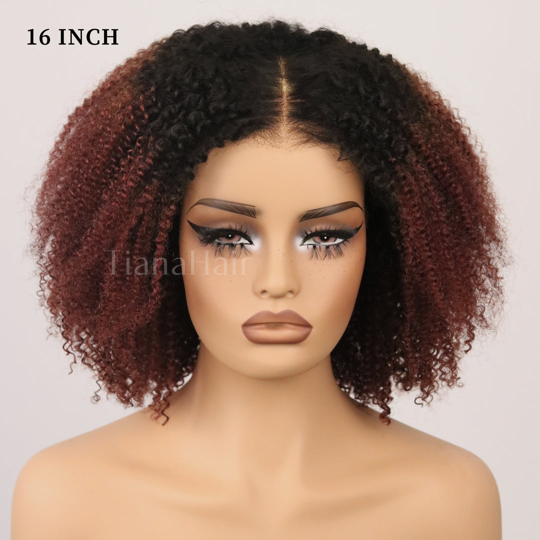Afro Kinky Curly Reddish Brown 7x5 Pre-Everyhthing & Transparent Lace Wear Go Glueless Wig