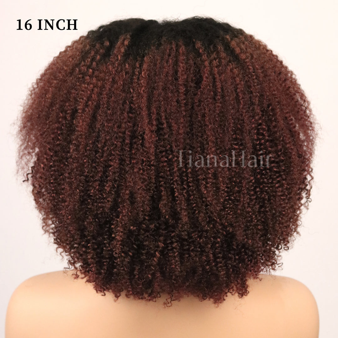 Afro Kinky Curly Reddish Brown 7x5 Pre-Everyhthing & Transparent Lace Wear Go Glueless Wig
