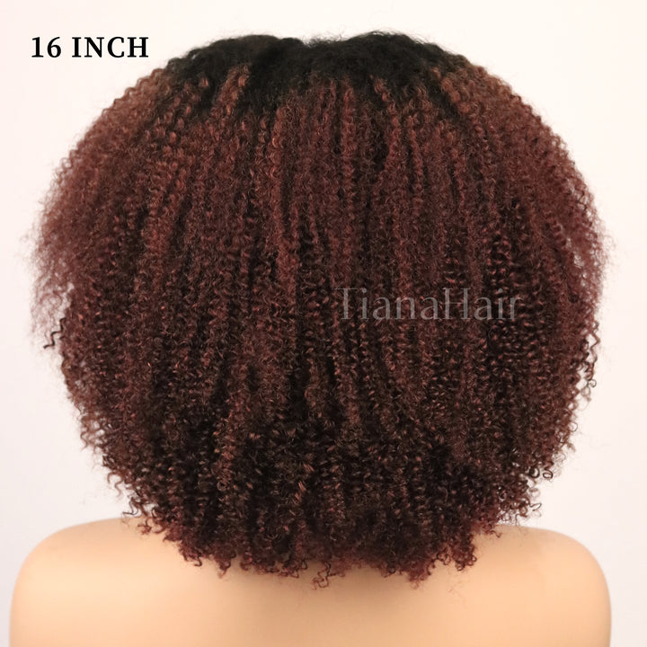 Afro Kinky Curly Reddish Brown 7x5 Pre-Everyhthing & Transparent Lace Wear Go Glueless Wig