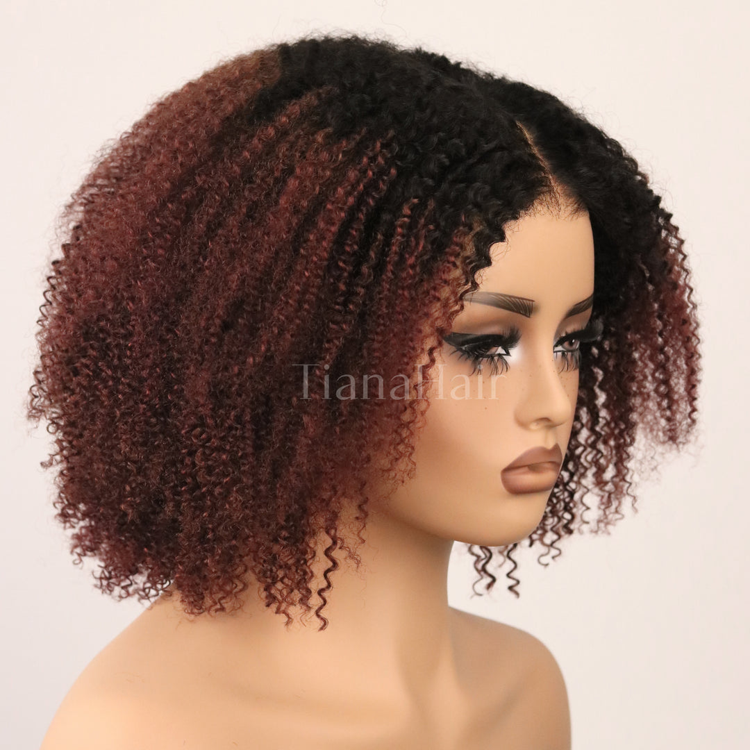 Afro Kinky Curly Reddish Brown 7x5 Pre-Everyhthing & Transparent Lace Wear Go Glueless Wig