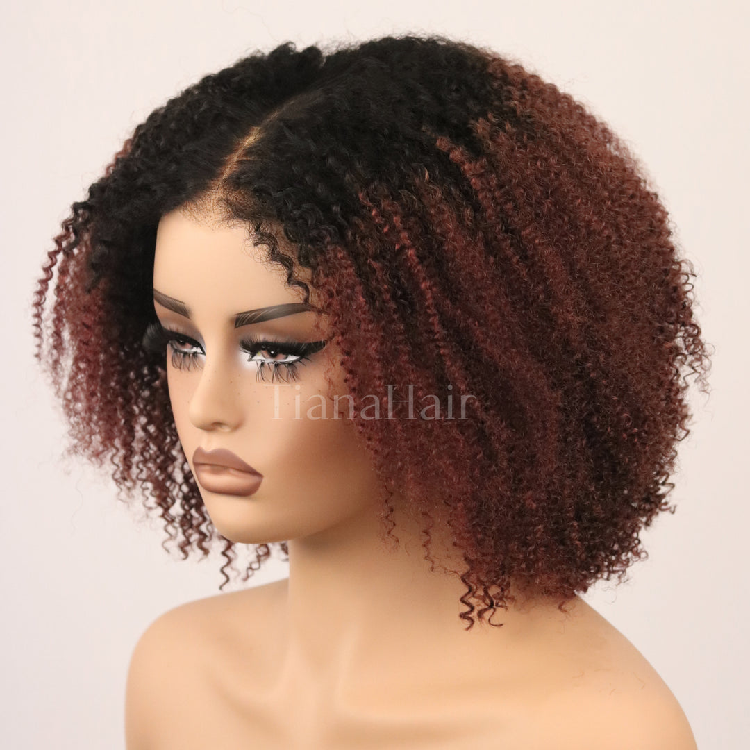Afro Kinky Curly Reddish Brown 7x5 Pre-Everyhthing & Transparent Lace Wear Go Glueless Wig