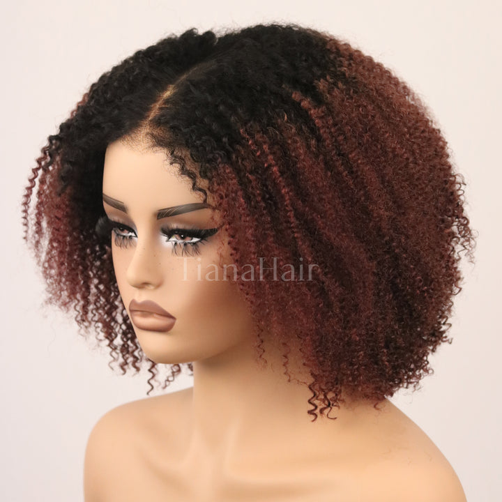 Afro Kinky Curly Reddish Brown 7x5 Pre-Everyhthing & Transparent Lace Wear Go Glueless Wig