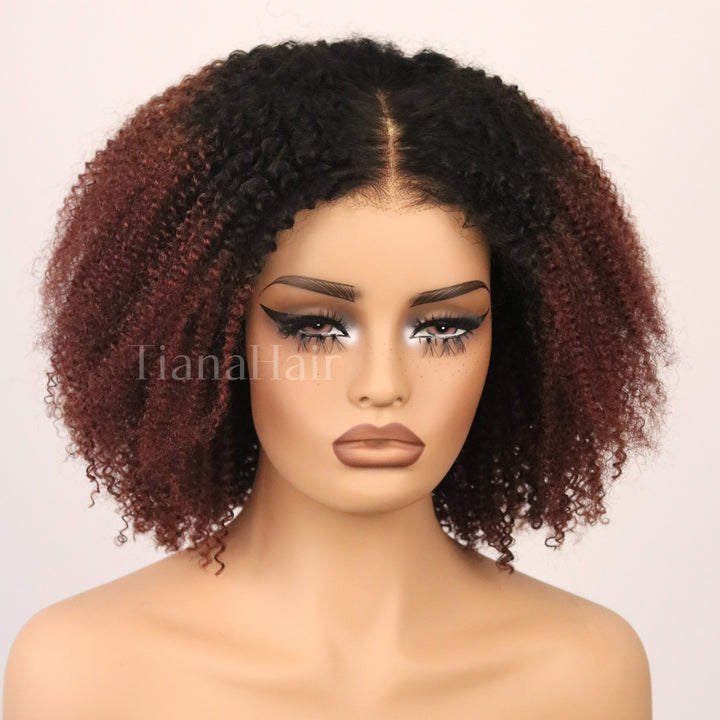 Afro Kinky Curly Reddish Brown 7x5 Pre-Everyhthing & Transparent Lace Wear Go Glueless Wig