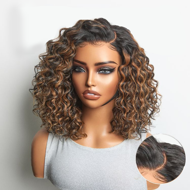 7x5 Lace Brown Highlight Deep Wave Glueless Curly Wig