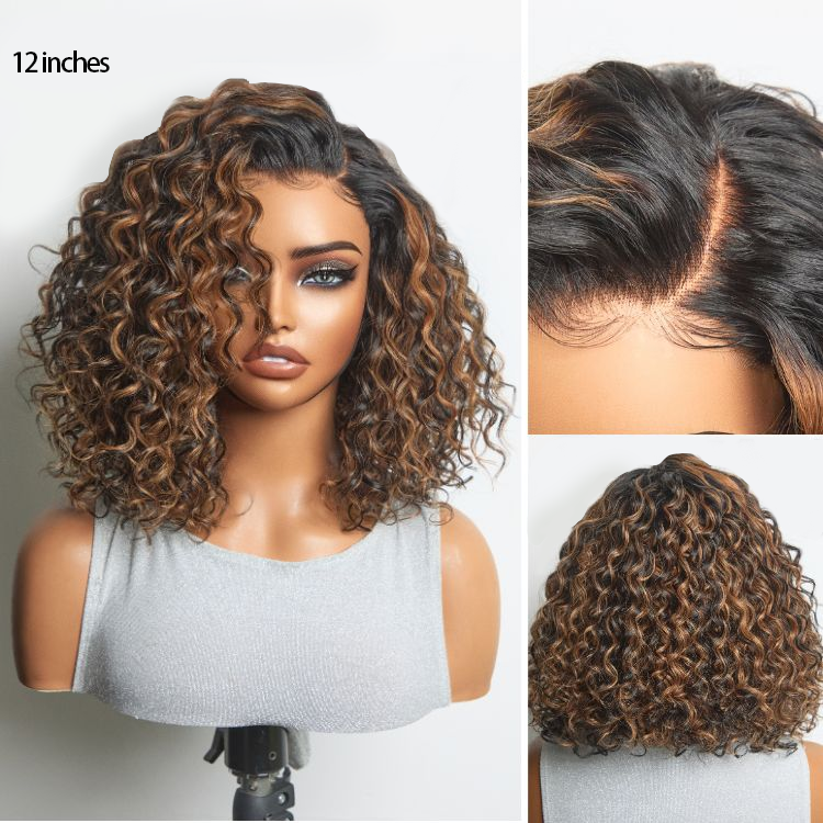7x5 Lace Brown Highlight Deep Wave Glueless Curly Wig