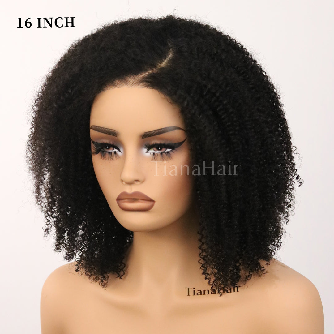 Afro Kinky Curly Black/Ombre Coffee Highlights 4x4 Pre-Everyhthing & Transparent Lace Wear Go Glueless Wig