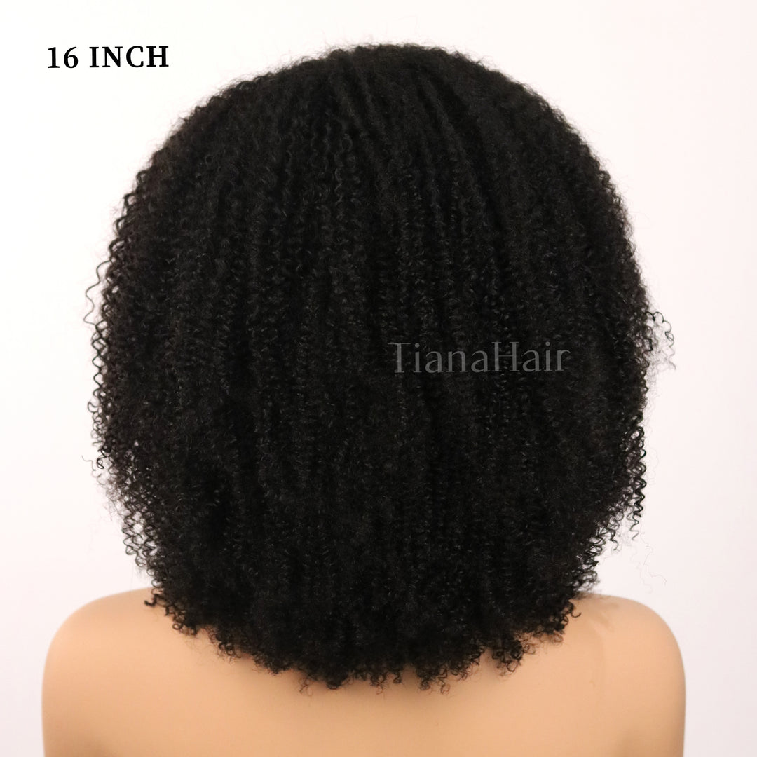 Afro Kinky Curly Black/Ombre Coffee Highlights 4x4 Pre-Everyhthing & Transparent Lace Wear Go Glueless Wig