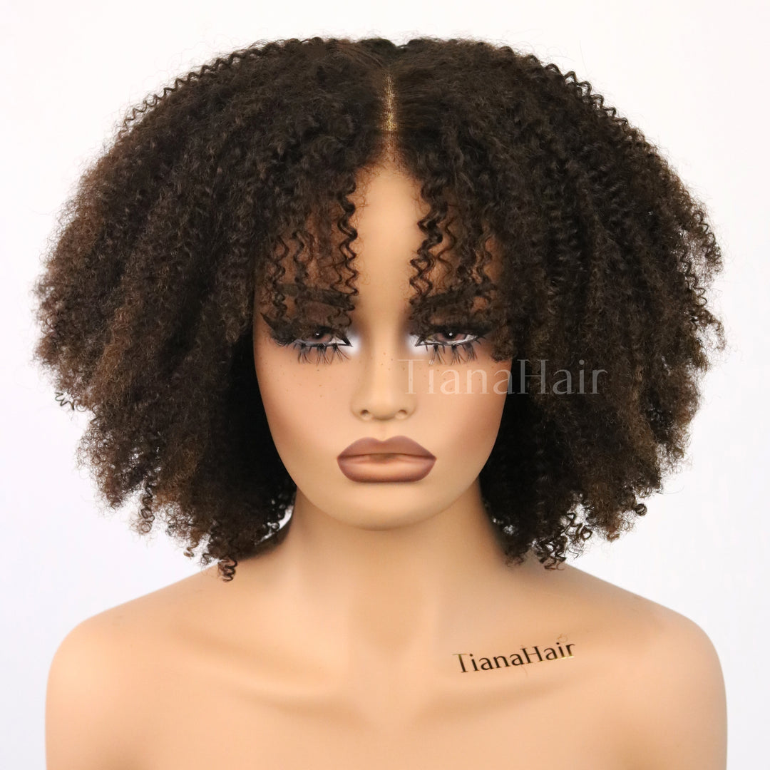4x4/7x5 Lace Chocolate Highlights Layered Cut Afro Kinky Curly Pre-Everyhthing Wear Go Glueless Wig