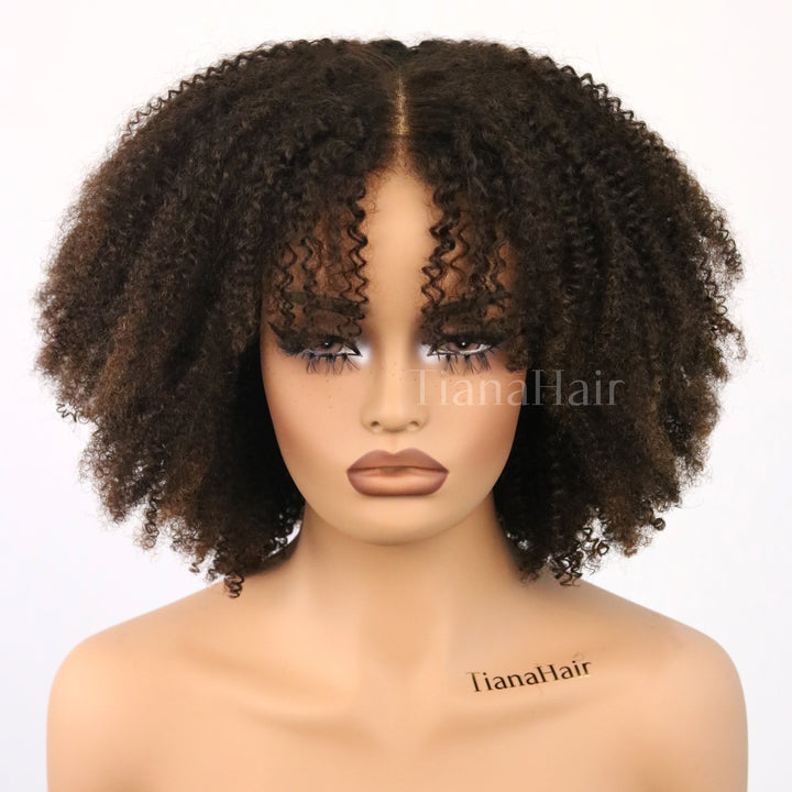 4x4/7x5 Lace Chocolate Highlights Layered Cut Afro Kinky Curly Pre-Everyhthing Wear Go Glueless Wig