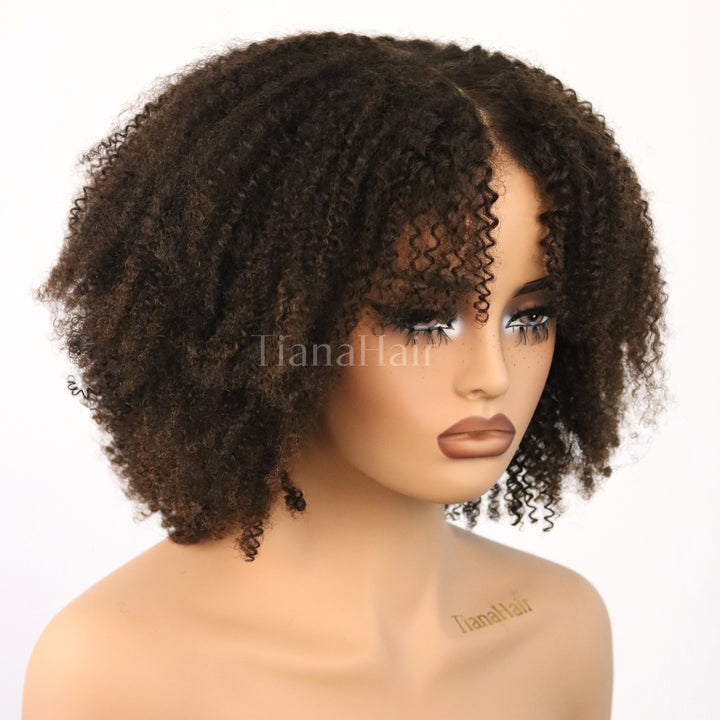 4x4/7x5 Lace Chocolate Highlights Layered Cut Afro Kinky Curly Pre-Everyhthing Wear Go Glueless Wig