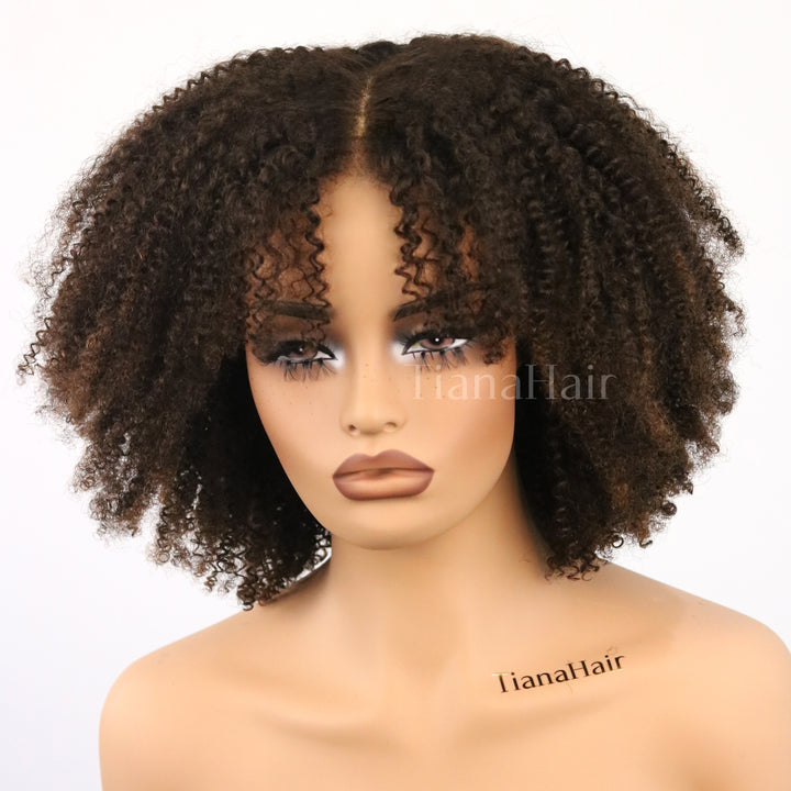 4x4/7x5 Lace Chocolate Highlights Layered Cut Afro Kinky Curly Pre-Everyhthing Wear Go Glueless Wig