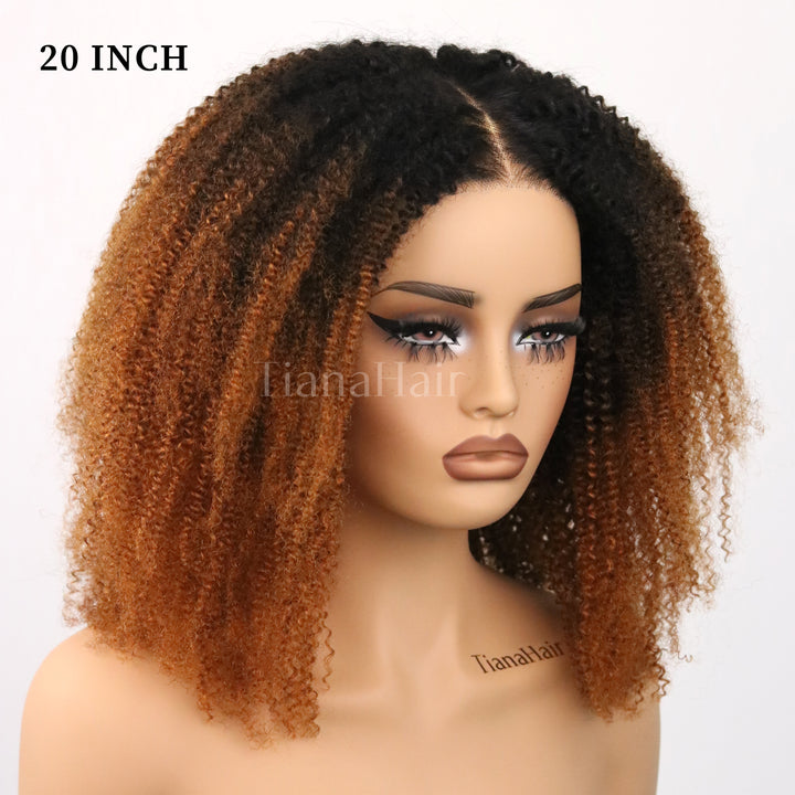 Afro Kinky Curly Ombre Brown 4x4/7x5 Pre-Everyhthing & Transparent Lace Wear Go Glueless Wig