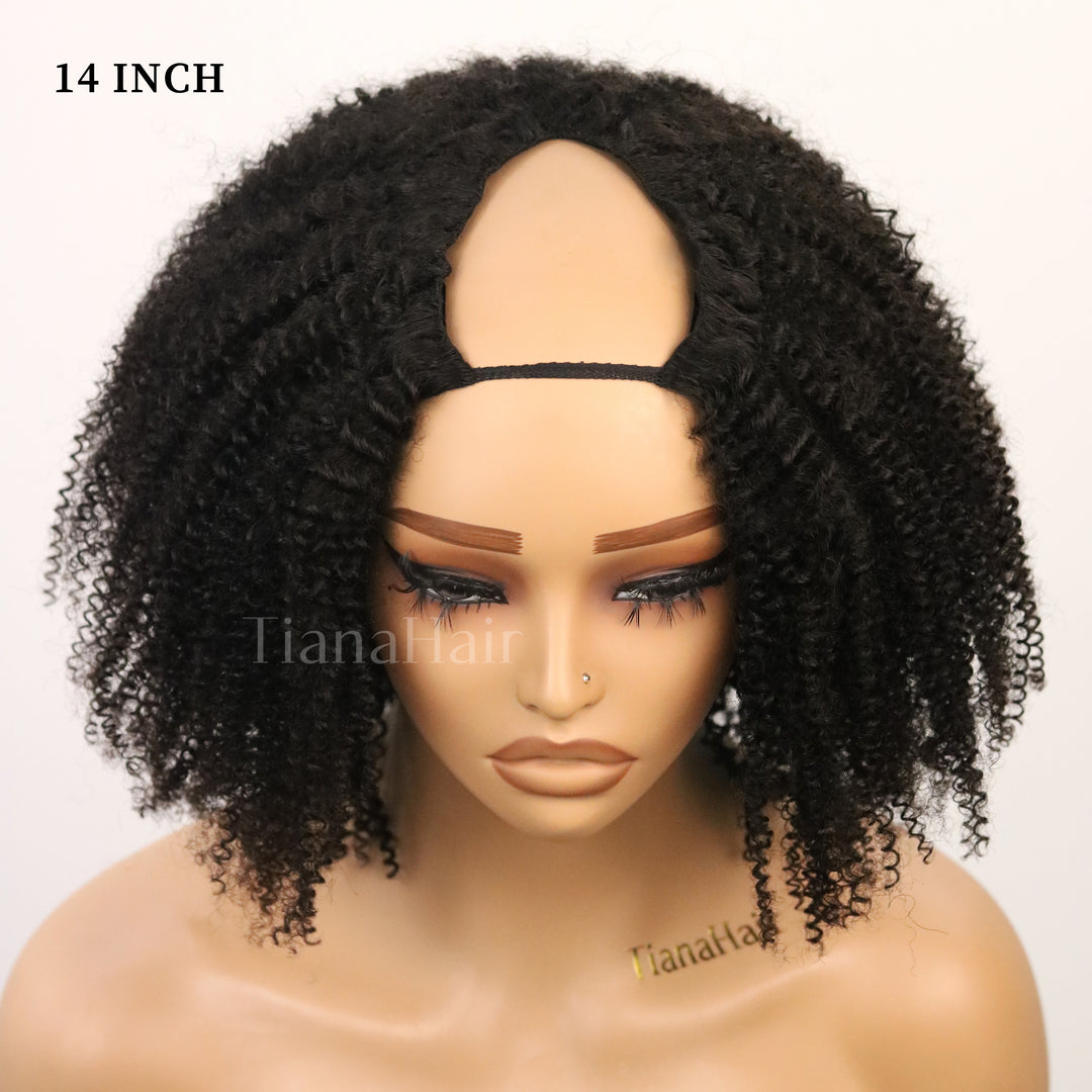 Perruques afro bouclées noires naturelles sans colle en V, densité de 180 %, 100 % cheveux humains