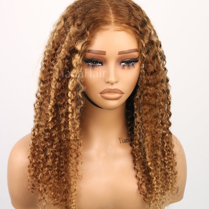 Kinky Curly Honey Blonde Highlight 7x5 Pre-Everyhthing & Transparent Lace Wear Go Glueless Wig