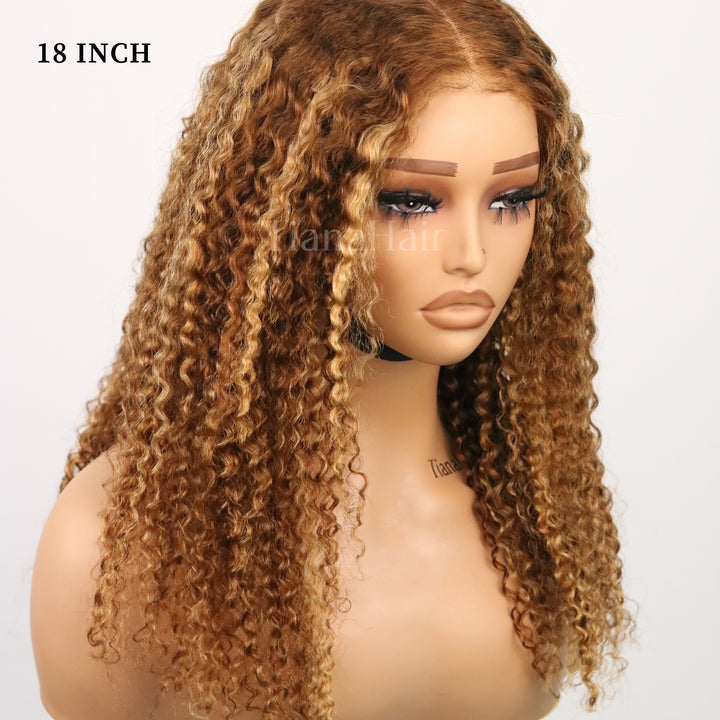 Kinky Curly Honey Blonde Highlight 7x5 Pre-Everyhthing & Transparent Lace Wear Go Glueless Wig
