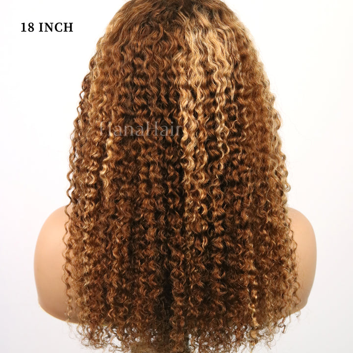 Kinky Curly Honey Blonde Highlight 7x5 Pre-Everyhthing & Transparent Lace Wear Go Glueless Wig