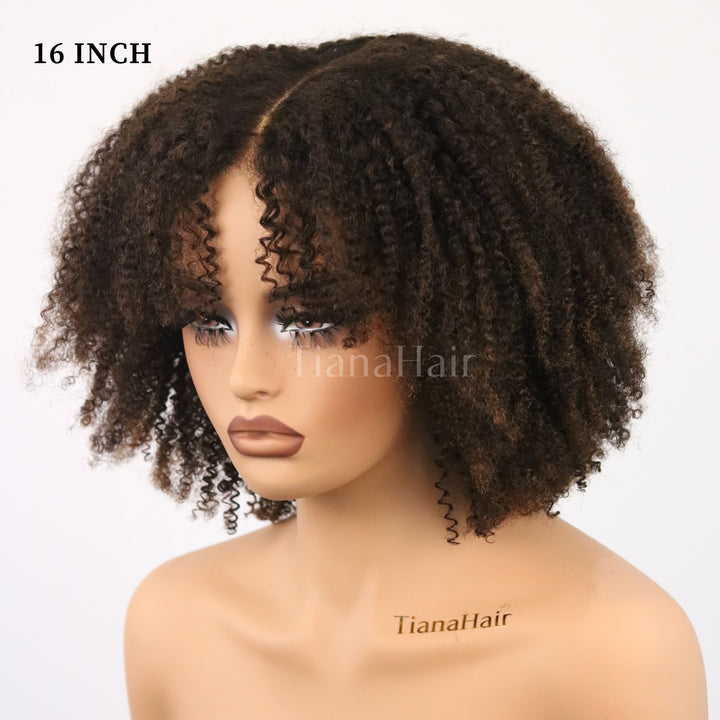 4x4/7x5 Lace Chocolate Highlights Layered Cut Afro Kinky Curly Pre-Everyhthing Wear Go Glueless Wig