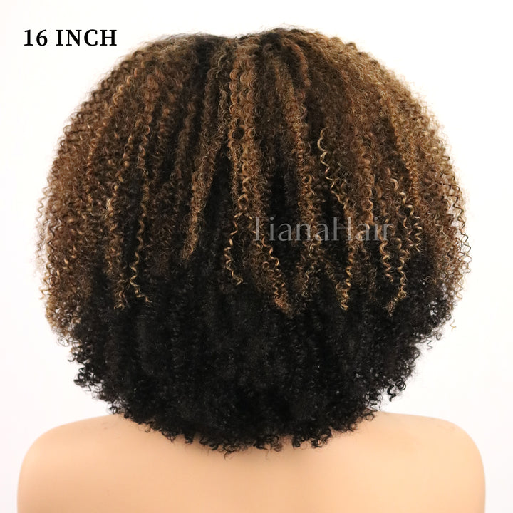4x4/7x5 Lace Ombre Brown Highlights Afro Kinky Curly With Kinky Edges Bob Wig Pre-Everyhthing Wear Go Glueless Wig