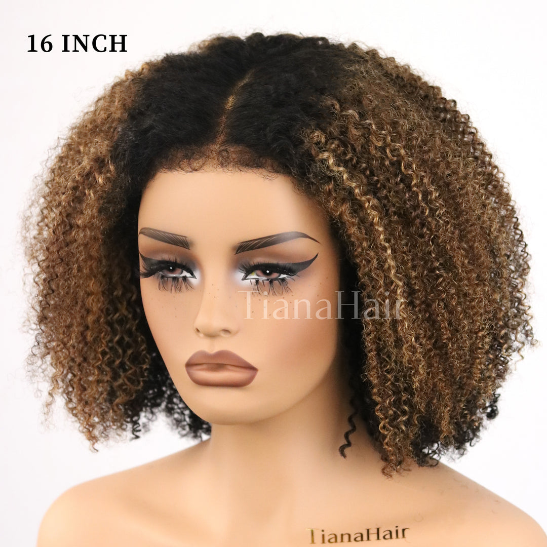 4x4/7x5 Lace Ombre Brown Highlights Afro Kinky Curly With Kinky Edges Bob Wig Pre-Everyhthing Wear Go Glueless Wig
