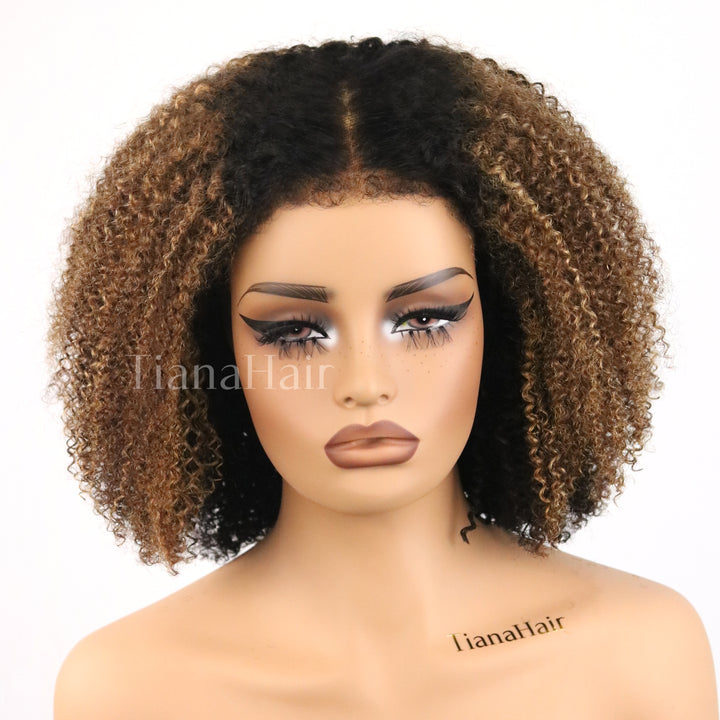 4x4/7x5 Lace Ombre Brown Highlights Afro Kinky Curly With Kinky Edges Bob Wig Pre-Everyhthing Wear Go Glueless Wig