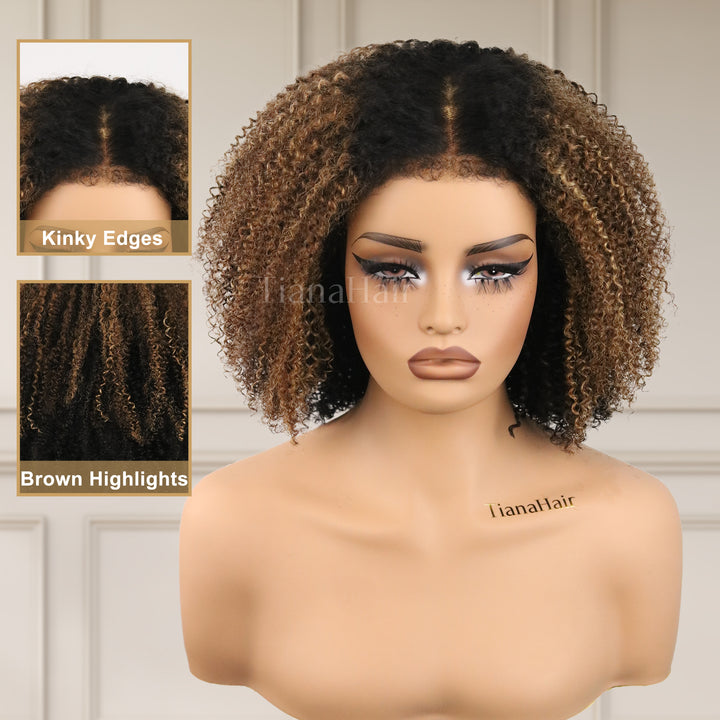 4x4/7x5 Lace Ombre Brown Highlights Afro Kinky Curly With Kinky Edges Bob Wig Pre-Everyhthing Wear Go Glueless Wig