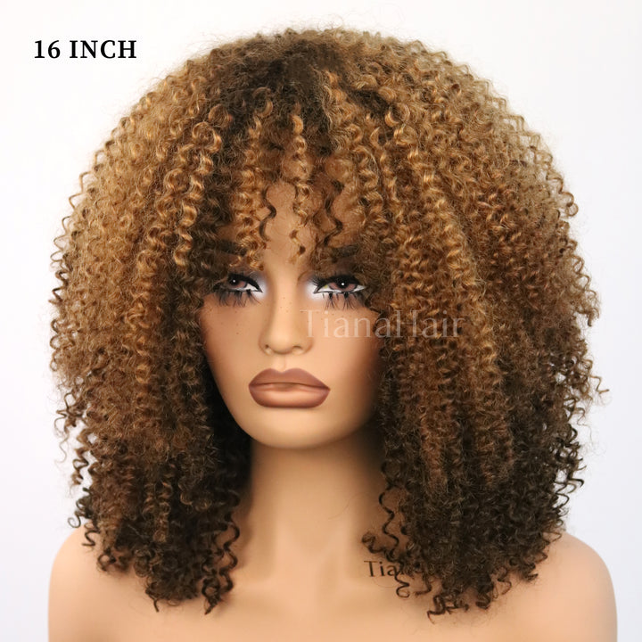 Perruque courte bouclée sans colle avec frange, coupe shaggy Wolf, à jeter et à emporter