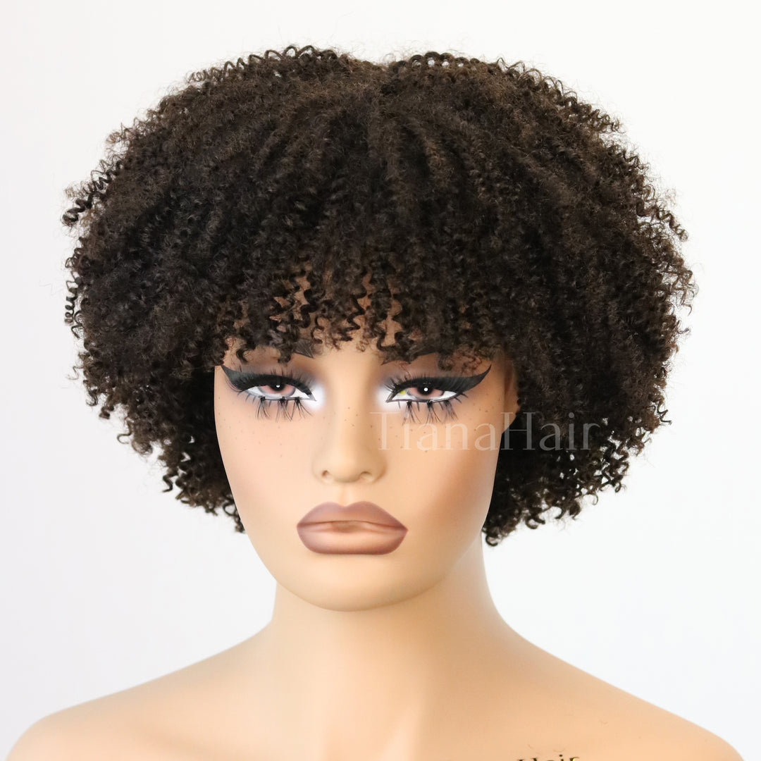 Perruque longue bouclée crépue sans colle sans dentelle 100 % cheveux humains