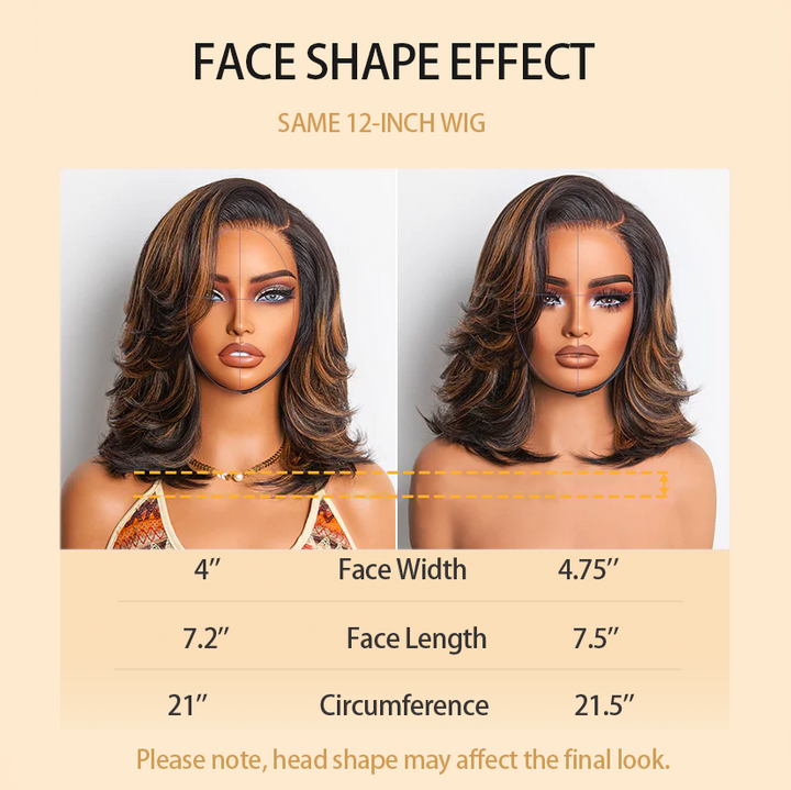 4x4 Lace Brown Highlight Layered Haircut Wavy Glueless Wig 100% Human Hair