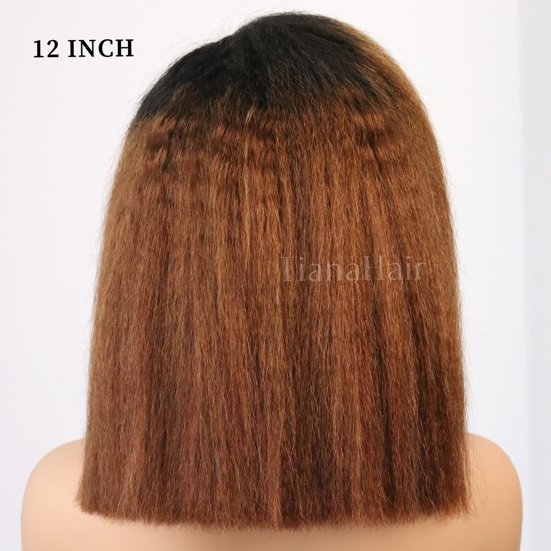 Ombre Brown Kinky Straight Bob 4X4 Lace With Kinky Edges Glueless Wig