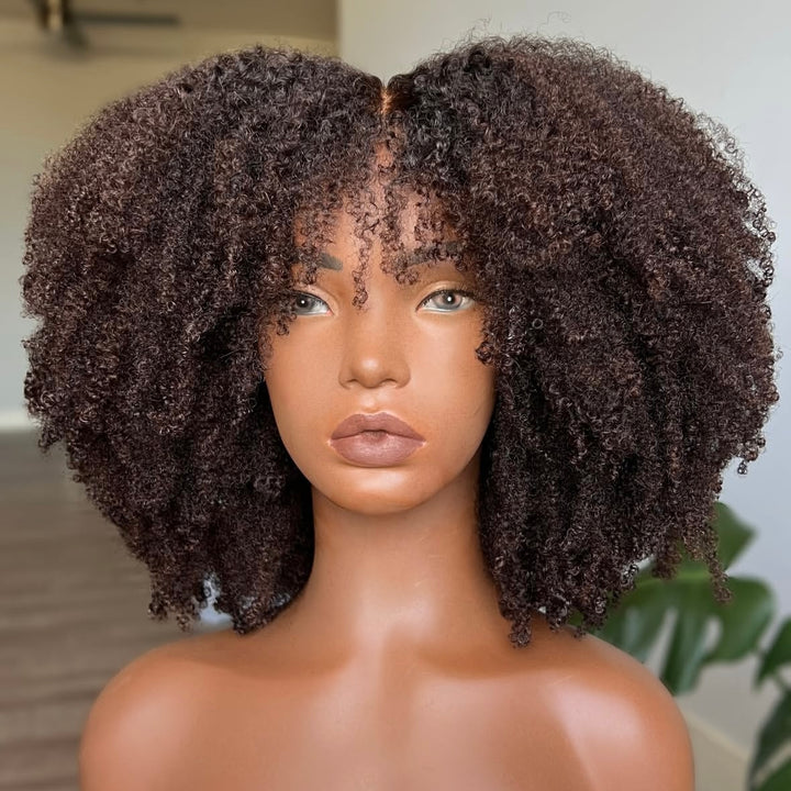 4x4/7x5 Lace Chestnut Muse Afro Coily Wig with Bangs Pre-Everything Wear Go Glueless Wig