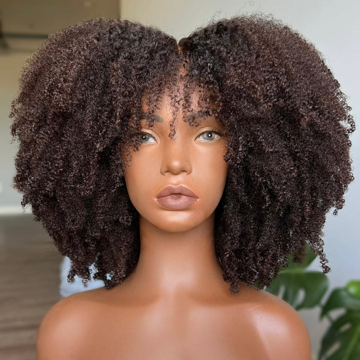 4x4/7x5 Lace Chestnut Muse Afro Coily Wig with Bangs Pre-Everything Wear Go Glueless Wig