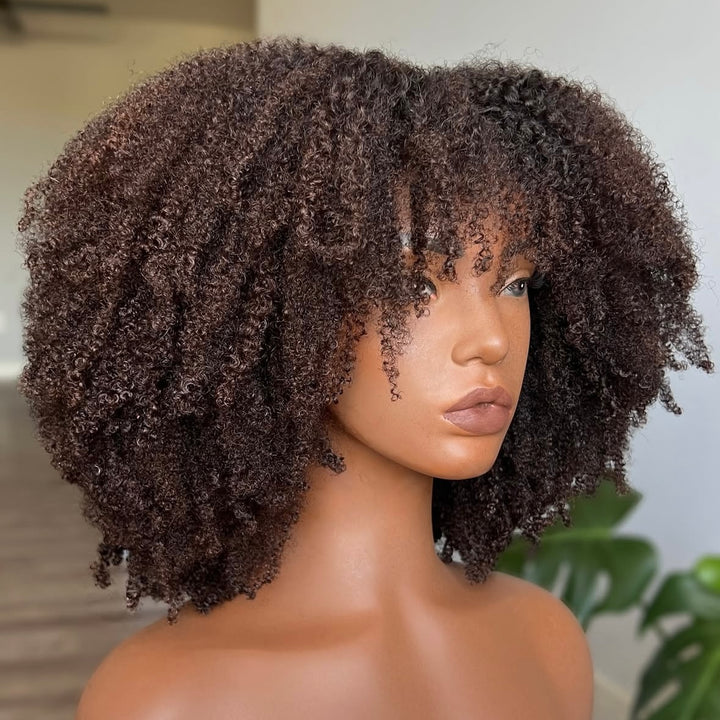 4x4/7x5 Lace Chestnut Muse Afro Coily Wig with Bangs Pre-Everything Wear Go Glueless Wig