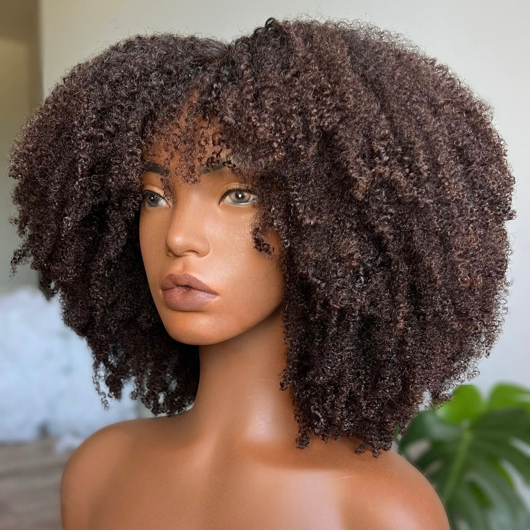 4x4/7x5 Lace Chestnut Muse Afro Coily Wig with Bangs Pre-Everything Wear Go Glueless Wig