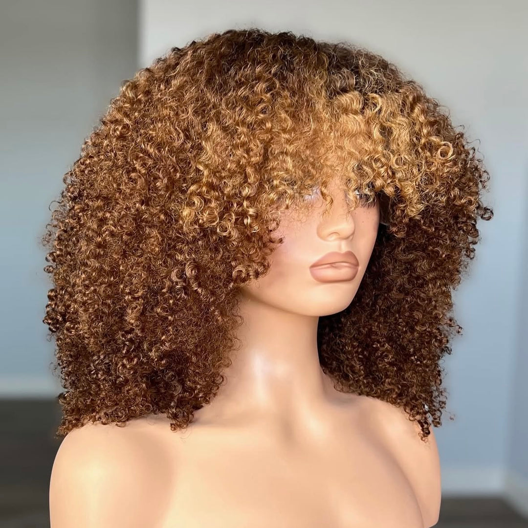 4x4/7x5 Lace Caramel Pop Afro Curly Wig with Bangs Pre-Everything Wear Go Glueless Wig