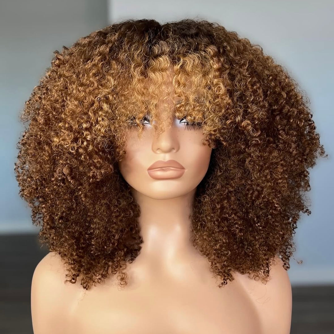 4x4/7x5 Lace Caramel Pop Afro Curly Wig with Bangs Pre-Everything Wear Go Glueless Wig