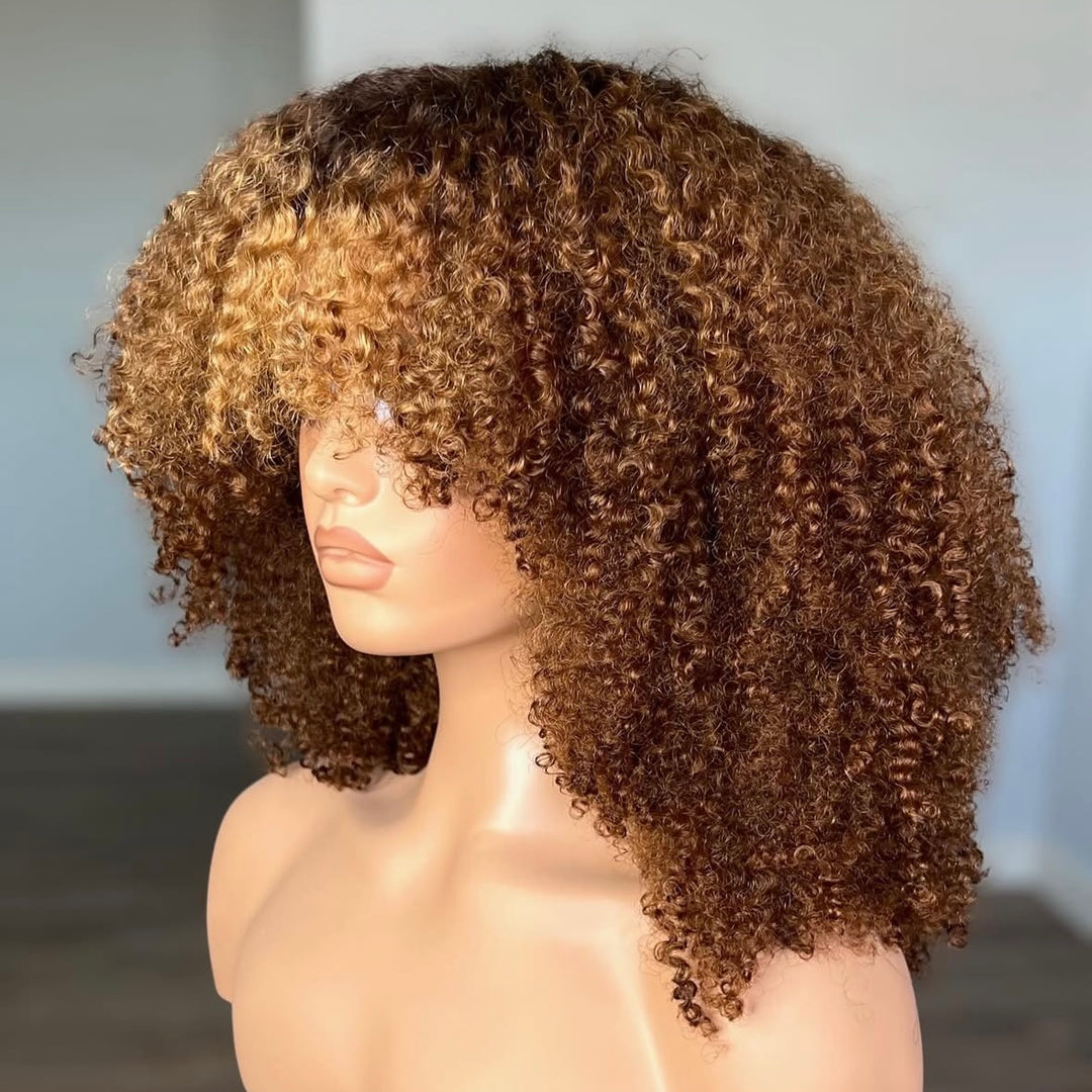 4x4/7x5 Lace Caramel Pop Afro Curly Wig with Bangs Pre-Everything Wear Go Glueless Wig