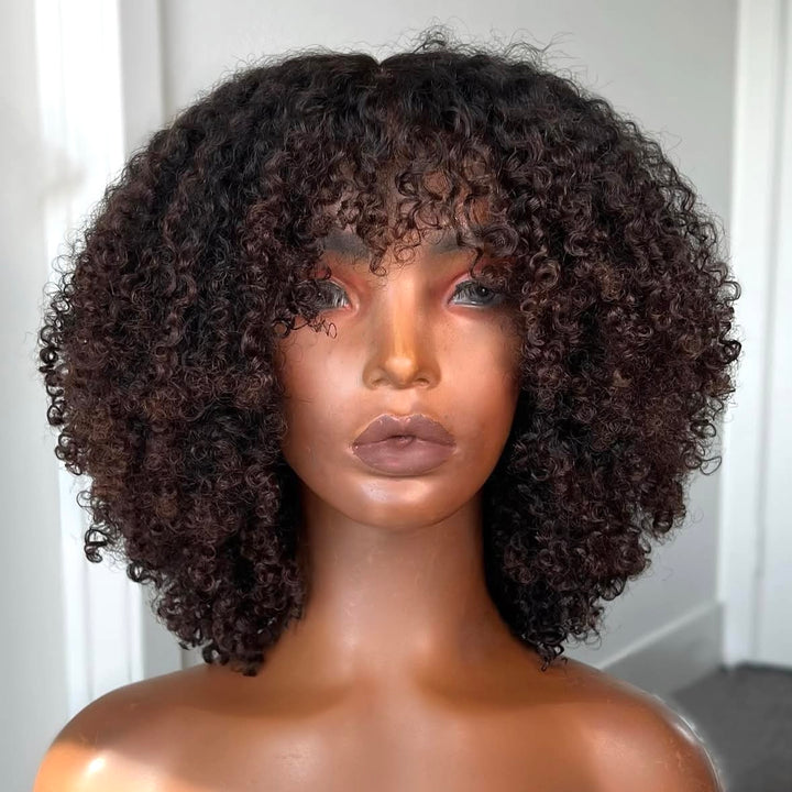 4x4/7x5 Lace Nutmeg Fluff Afro Coily Wig with Bangs Pre-Everything Wear Go Glueless Wig