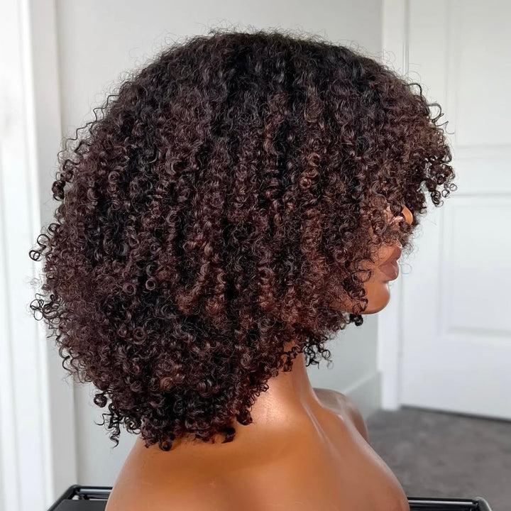4x4/7x5 Lace Nutmeg Fluff Afro Coily Wig with Bangs Pre-Everything Wear Go Glueless Wig