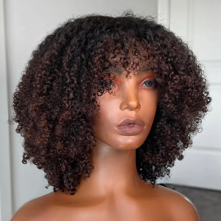 4x4/7x5 Lace Nutmeg Fluff Afro Coily Wig with Bangs Pre-Everything Wear Go Glueless Wig