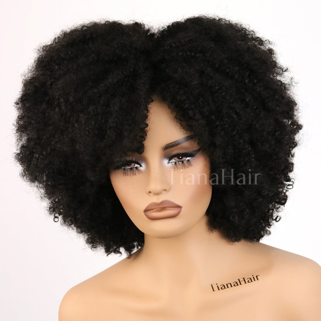 Perruque longue bouclée crépue sans colle sans dentelle 100 % cheveux humains