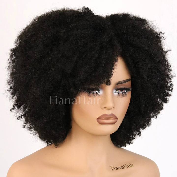 Perruque longue bouclée crépue sans colle sans dentelle 100 % cheveux humains